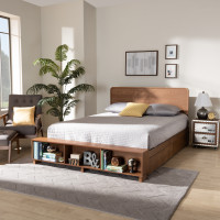 Baxton Studio Vita-Ash Walnut-King Vita Modern Transitional Ash Walnut Brown Finished Wood 4-Drawer King Size Platform Storage Bed